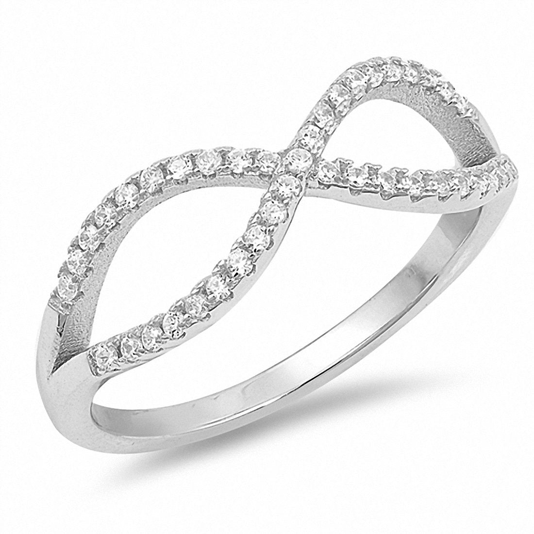 Crisscross Infinity Ring Round Pave Cubic Zirconia 925 Sterling Silver