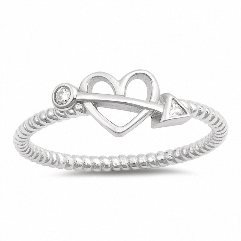 Arrow Heart Ring Round Cubic Zirconia 925 Sterling Silver Choose Color