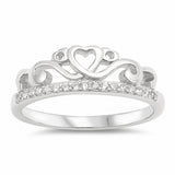 Filigree Crown Heart Ring Round Cubic Zirconia 925 Sterling Silver Choose Color