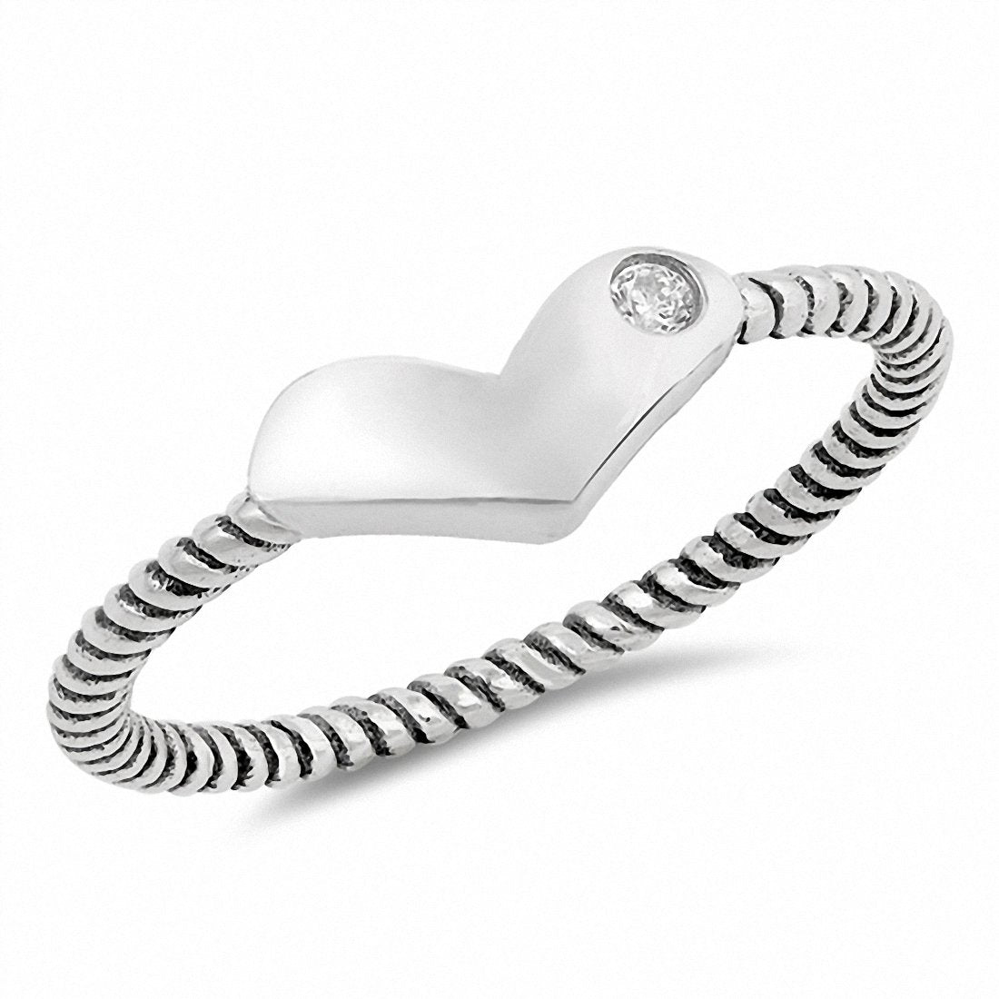 Braided Heart Ring Round Cbic Zirconia 925 Sterling Silver Choose Color