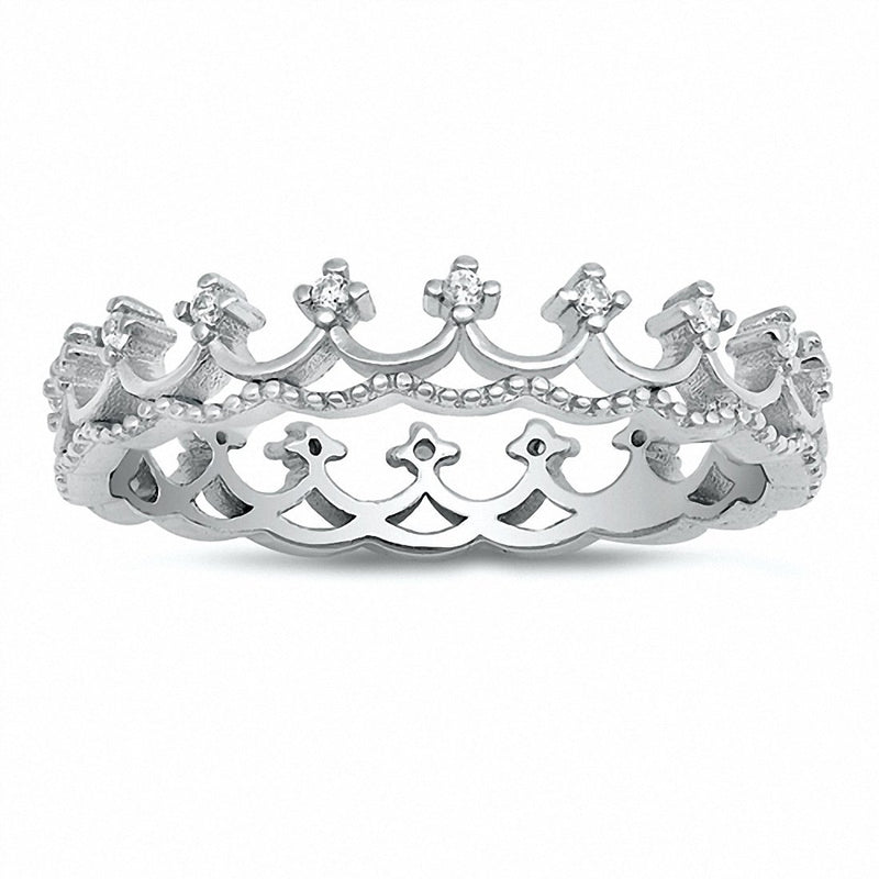 Crown Band Round Cubic Zirconia 925 Sterling Silver