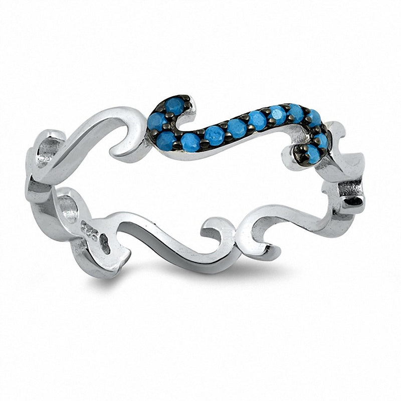 Filigree Band Ring Simulated Turquoise 925 Sterling Silver (3mm)