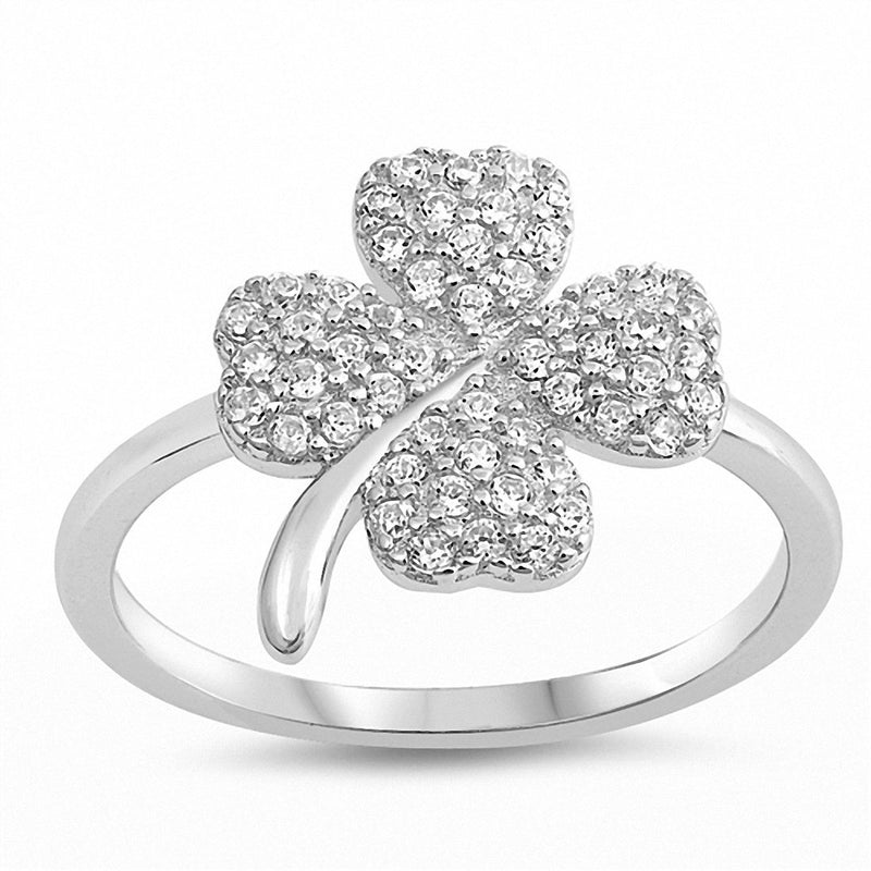 Clover Leaf Flower Ring Round Cubic Zirconia 925 Sterling Silver Choose Color