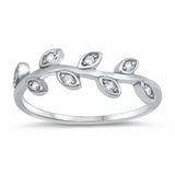 Vine Leaf Ring Round Cubic Zirconia 925 Sterling Silver Choose Color