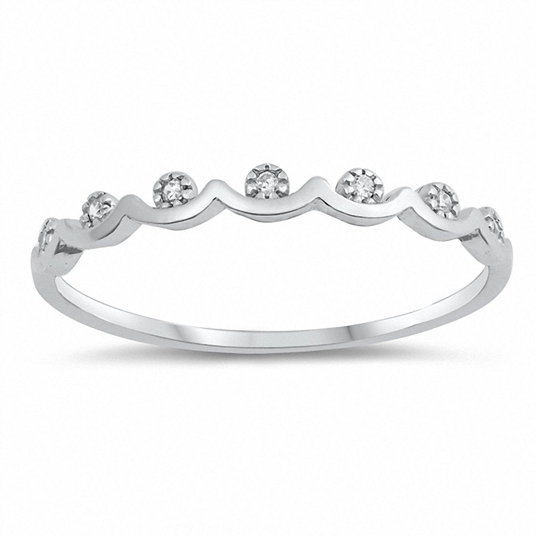 Wavy Band Ring Round Cubic Zirconia 925 Sterling Silver Choose Color