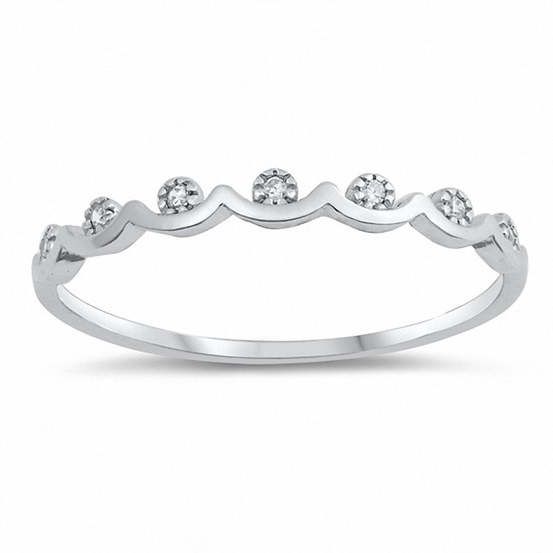 Wavy Band Ring Round Cubic Zirconia 925 Sterling Silver Choose Color