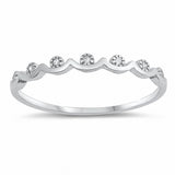 Wavy Band Ring Round Cubic Zirconia 925 Sterling Silver Choose Color