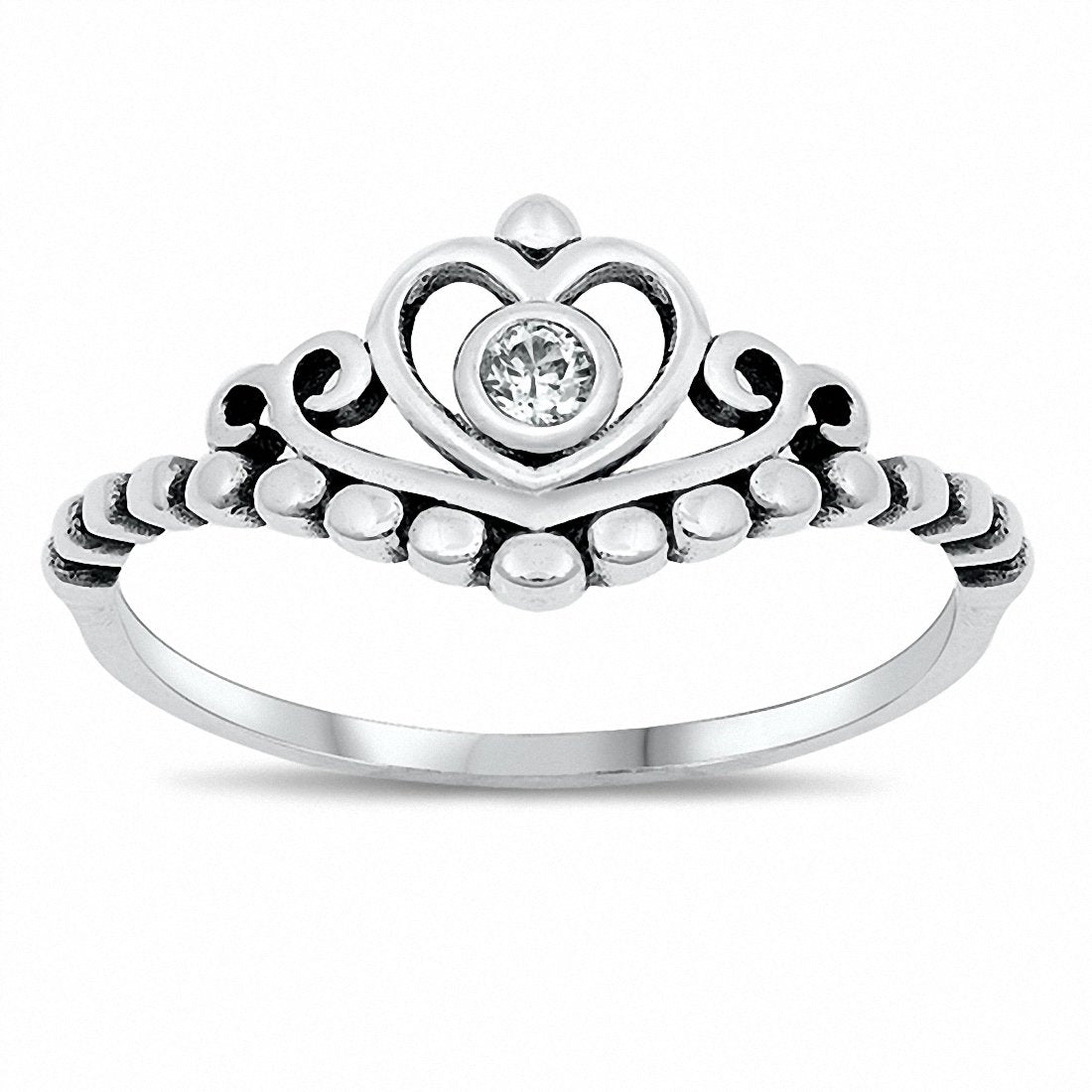 Filgree Heart Crown V Midi Ring Round Cubic Zirconia 925 Sterling Silver Choose Color