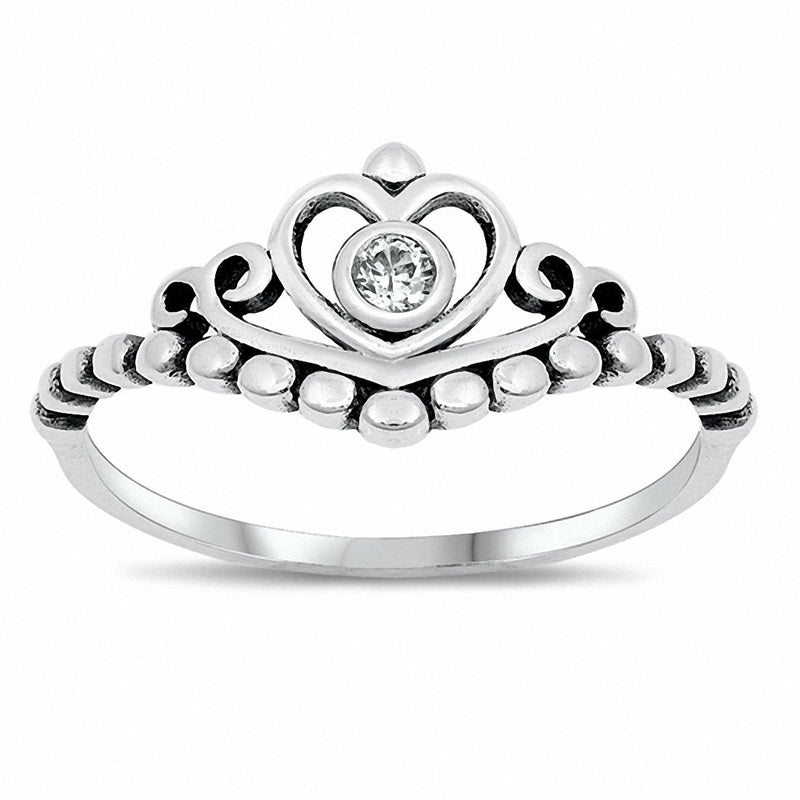 Filgree Heart Crown V Midi Ring Round Cubic Zirconia 925 Sterling Silver Choose Color