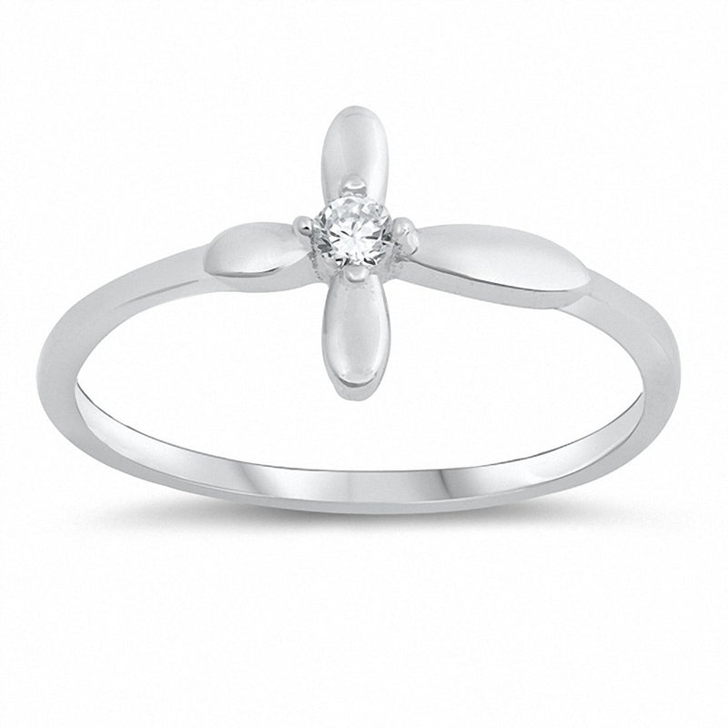 Sideways Cross Ring Round Cubic Zirconia 925 Sterling Silver Choose Color