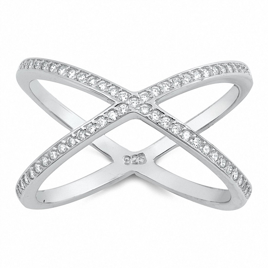 X Ring Crisscross Crossover Round Cubic Zirconia 925 Sterling Silver Choose Color