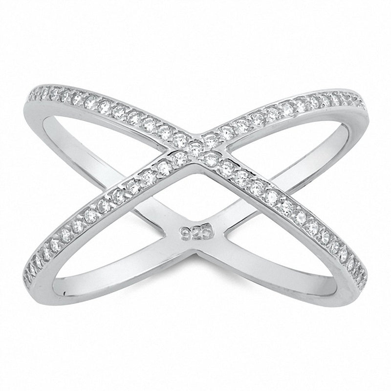 X Ring Crisscross Crossover Round Cubic Zirconia 925 Sterling Silver Choose Color