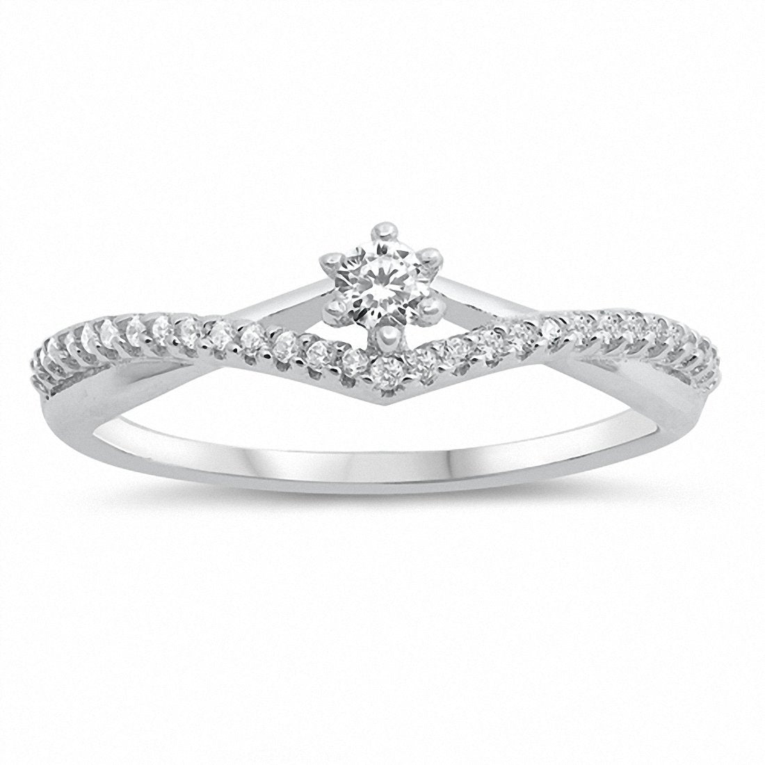 Crisscross Chevron Midi Ring Simulated Round Cubic Zirconia 925 Sterling Silver Choose Color