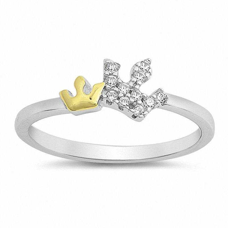 Two Tone Crown Ring Simulated Round Cubic Zirconia 925 Sterling Silver Choose Color