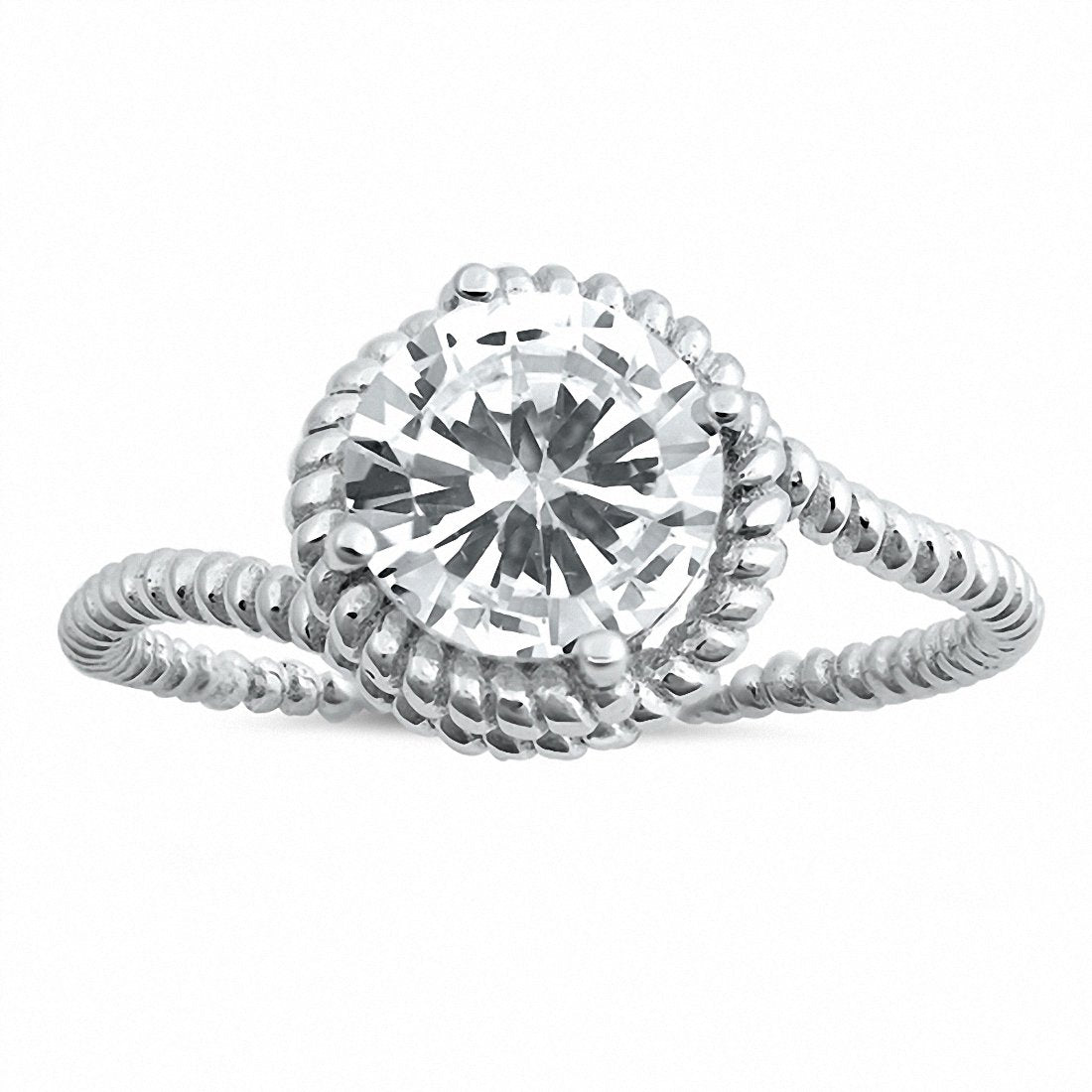 Bypass Braided Cable Design Round Cubic Zirconia 925 Sterling Silver