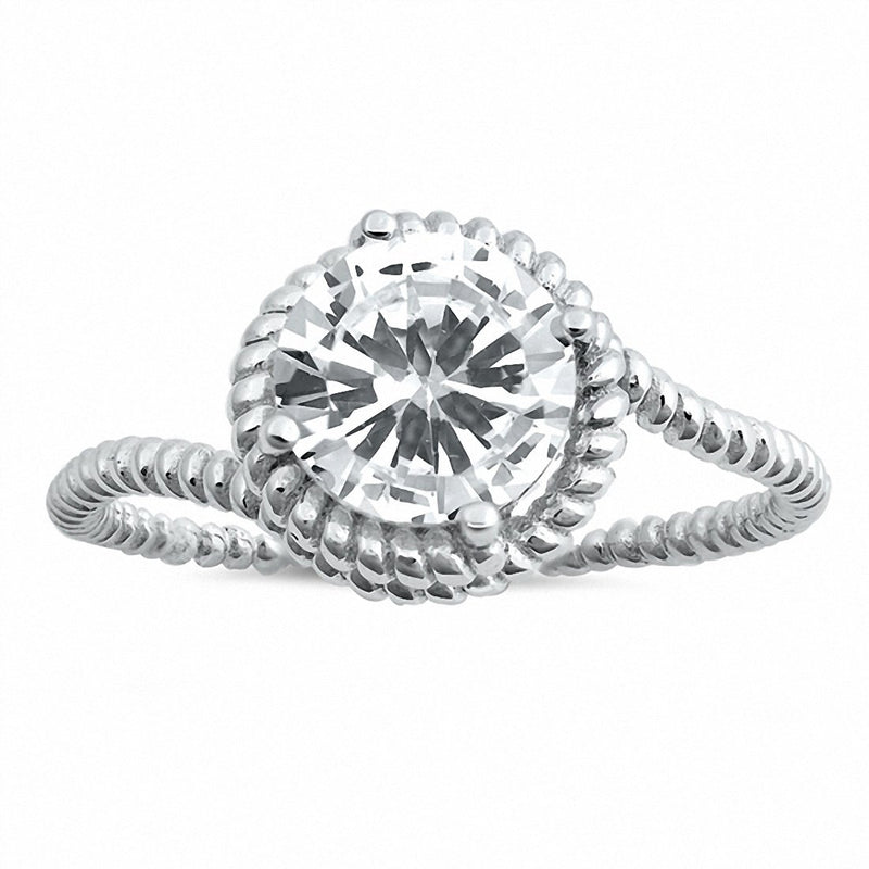 Bypass Braided Cable Design Round Cubic Zirconia 925 Sterling Silver