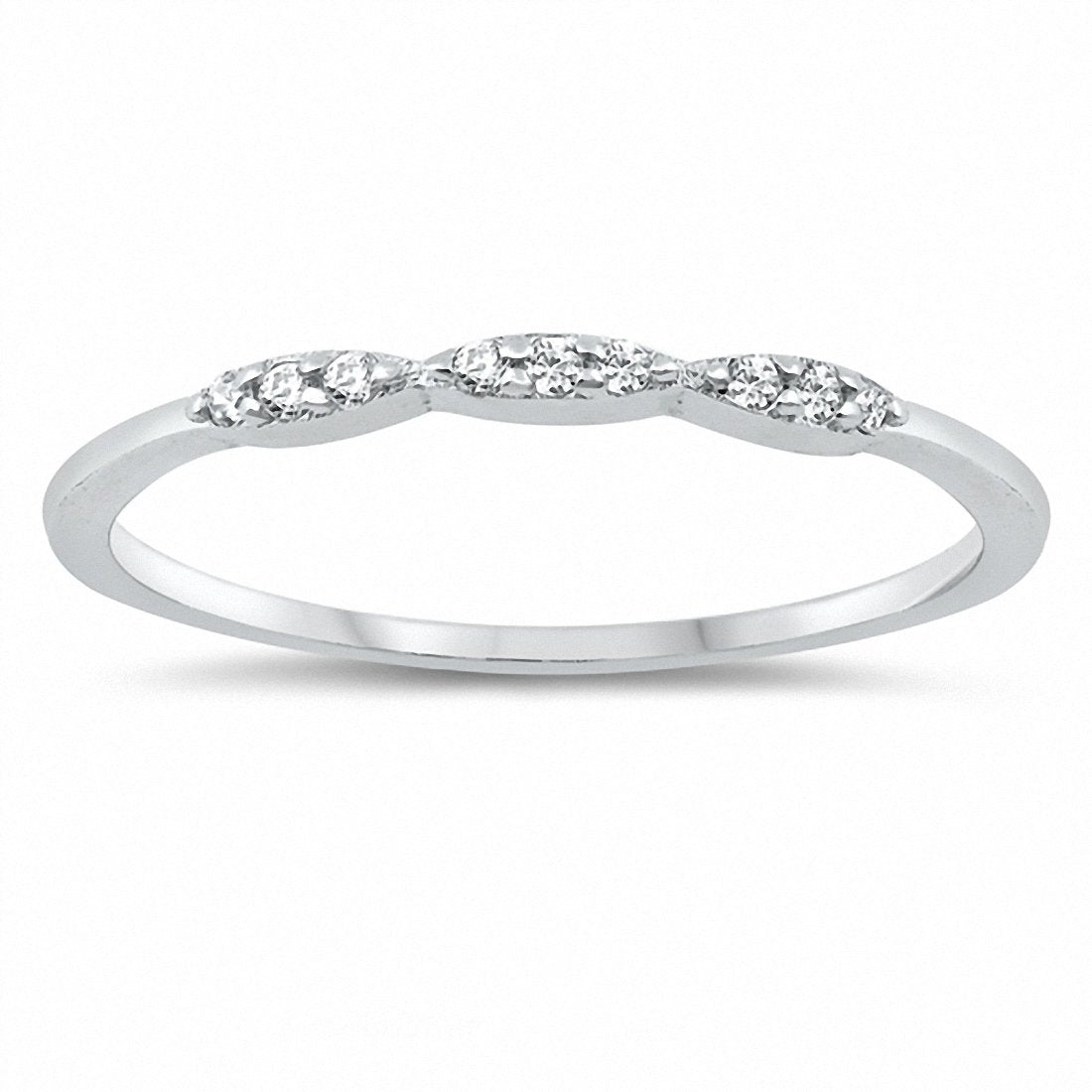 Fashion Petite Dainty Band Ring Round Cubic Zirconia 925 Sterling Silver Choose Color