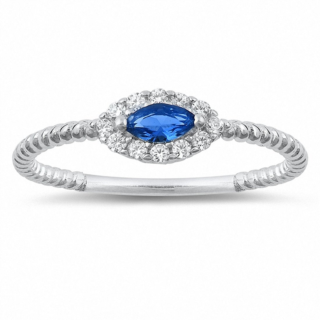 Fashion Ring Braided Cable Band Marquise Simulated Blue Sapphire Round Cubic Zirconia 925 Sterling Silver Choose Color