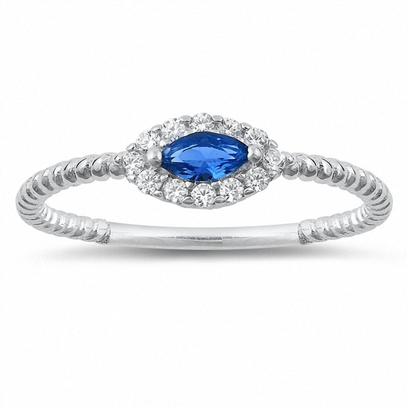 Fashion Ring Braided Cable Band Marquise Simulated Blue Sapphire Round Cubic Zirconia 925 Sterling Silver Choose Color