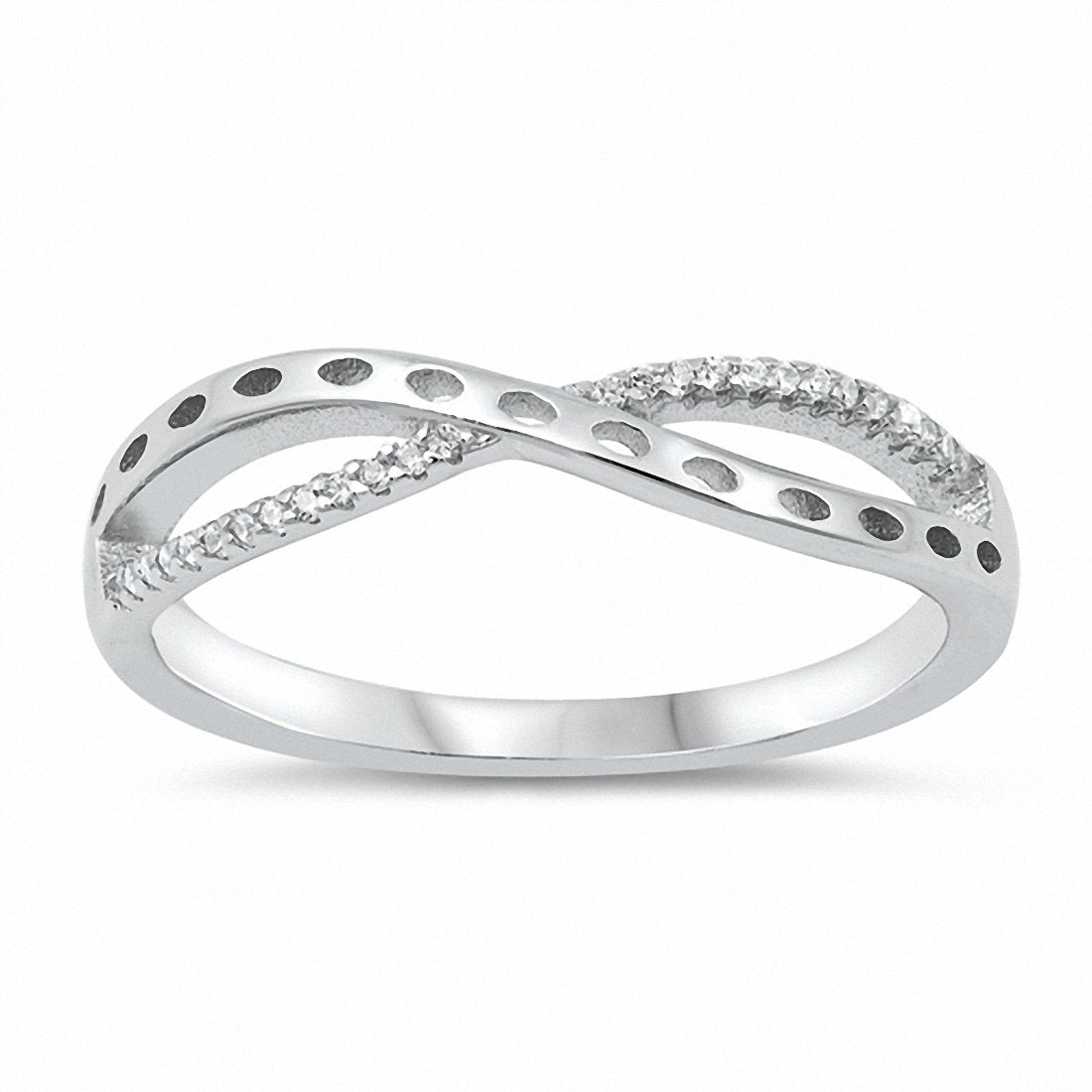 Crisscross Infinity Ring Round Cubic Zirconia 925 Sterling Silver Choose Color