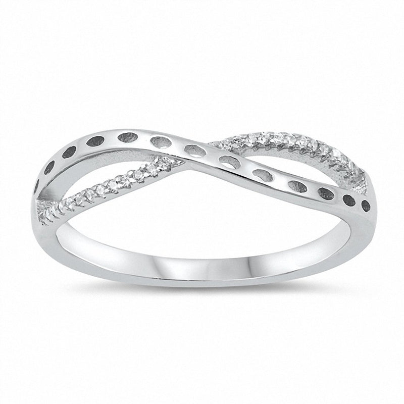 Crisscross Infinity Ring Round Cubic Zirconia 925 Sterling Silver Choose Color