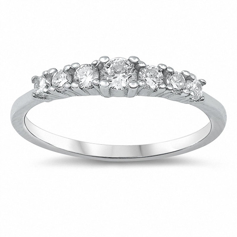 7-Stone Bar Half Eternity Band Round Cubic Zirconia 925 Sterling Silver Choose Color