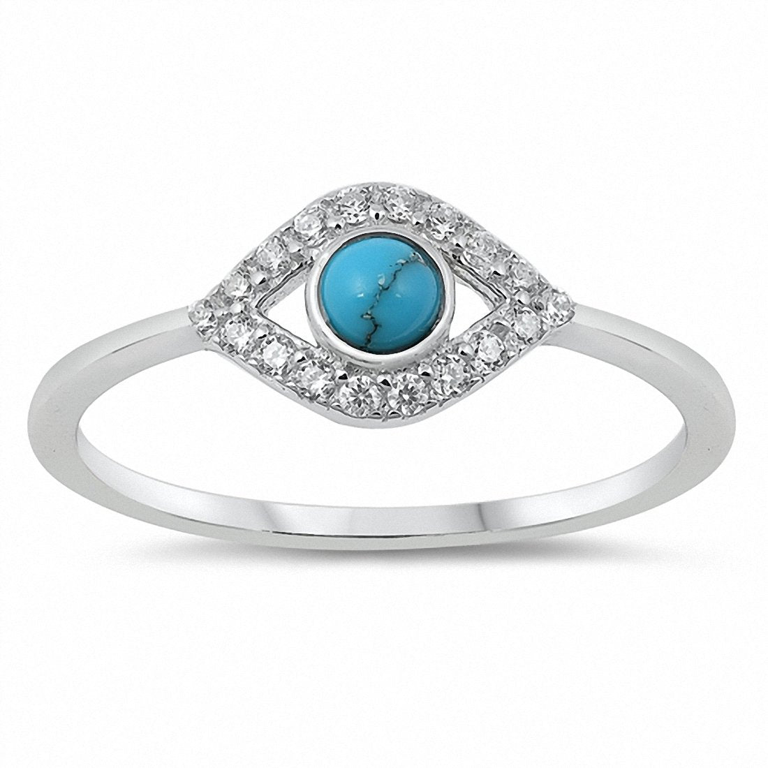 Evil Eye Ring Round Simulated CZ 925 Sterling Silver