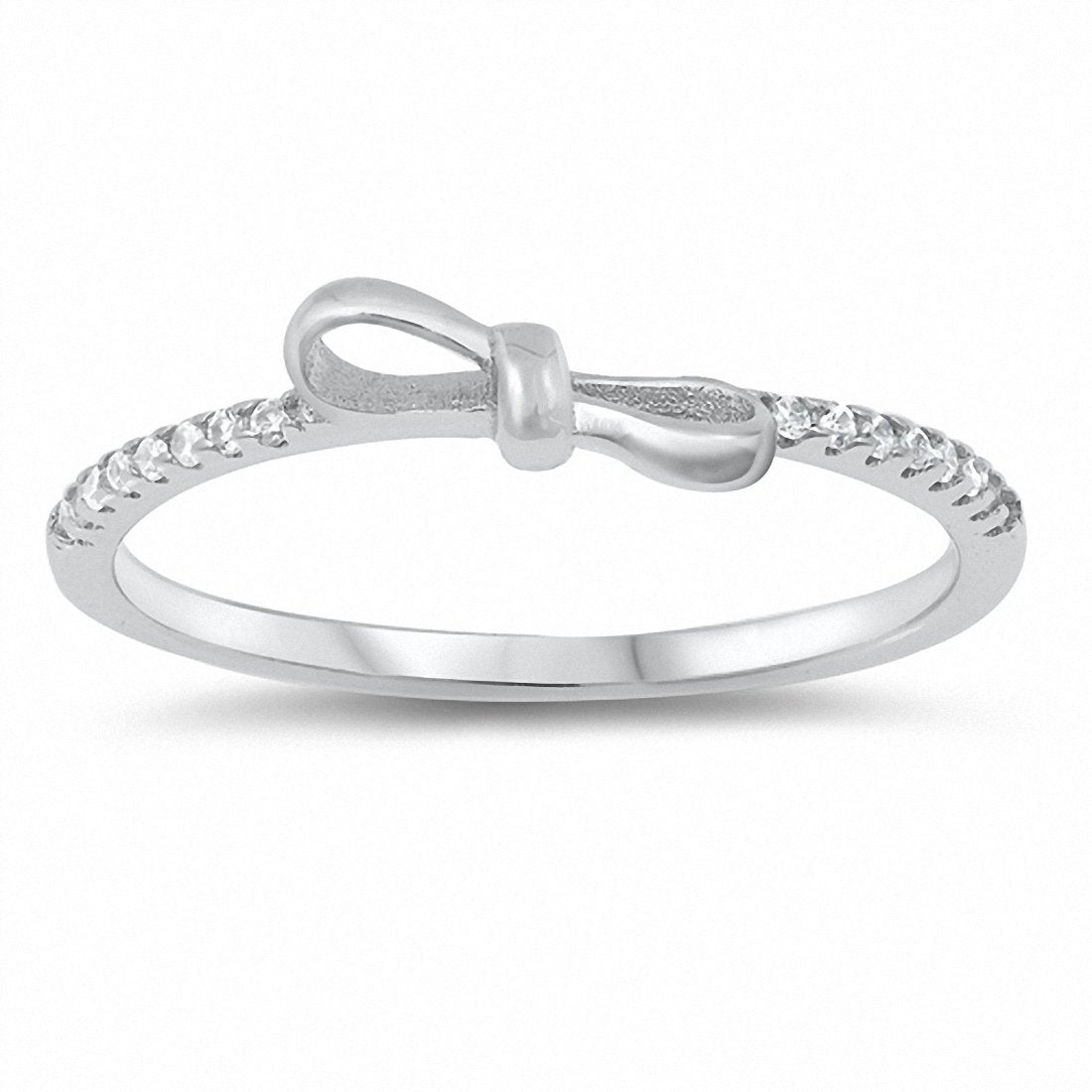 Fashion Ribbon Bow Ring Round Cubic Zirconia Half Eternity Solid 925 Sterling Silver Choose Color