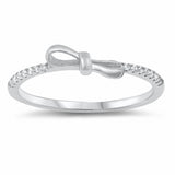 Fashion Ribbon Bow Ring Round Cubic Zirconia Half Eternity Solid 925 Sterling Silver Choose Color