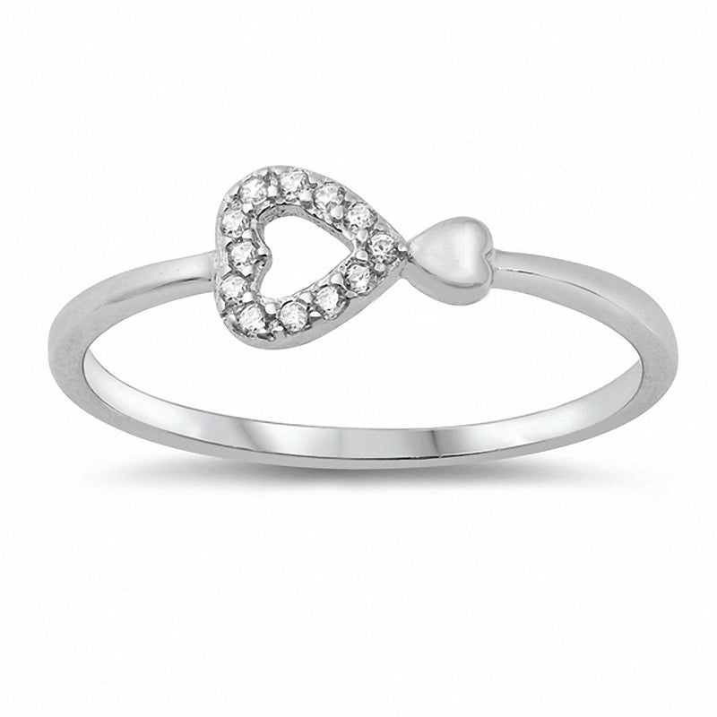 Sideways Heart Ring Round Cubic Zirconia 925 Sterling Silver
