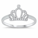 King Queen Crown Jewelry Ring Round Cubic Zirconia 925 Sterling Silver Choose Color