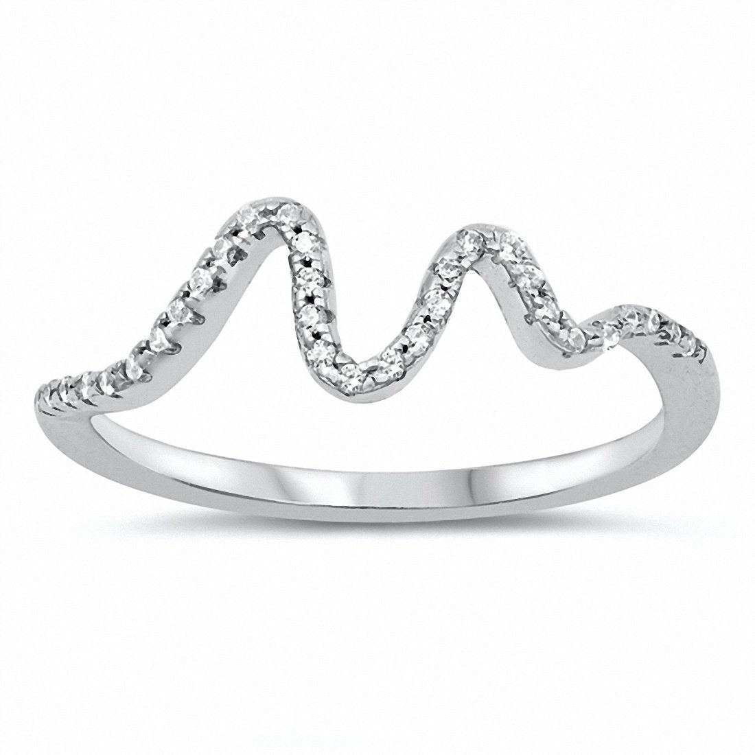 Wave Ring Round Cubic Zirconia 925 Sterling Silver Choose Color