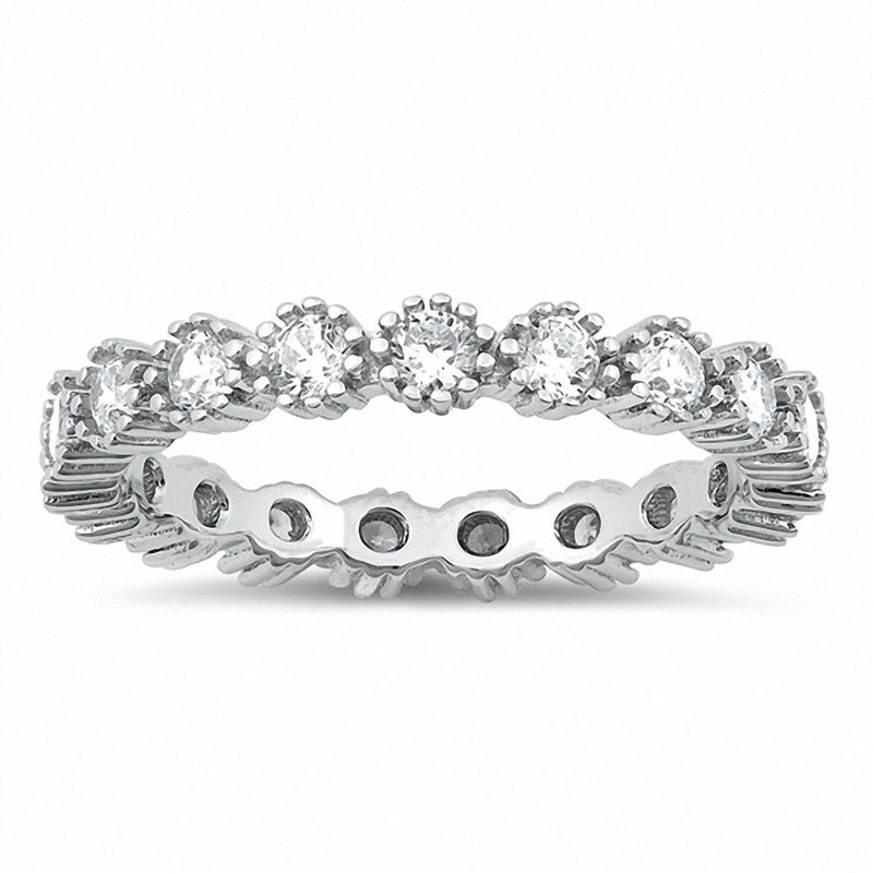 Full Eternity Crown Stackable Band Ring Round 925 Sterling Silver