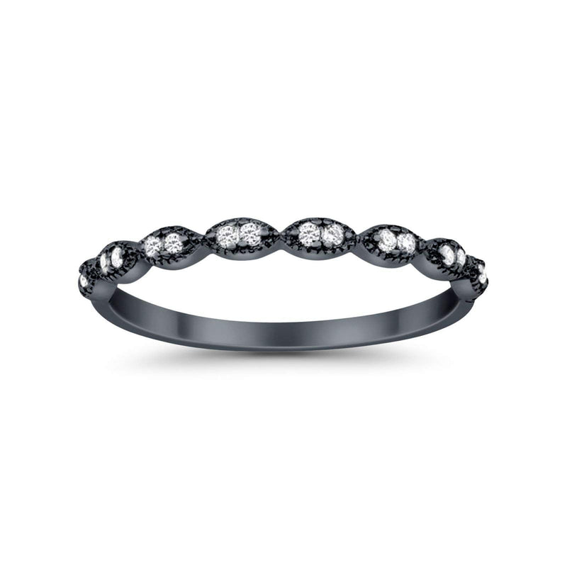 Art Deco Half Eternity Band Ring Round Simulated CZ 925 Sterling Silver