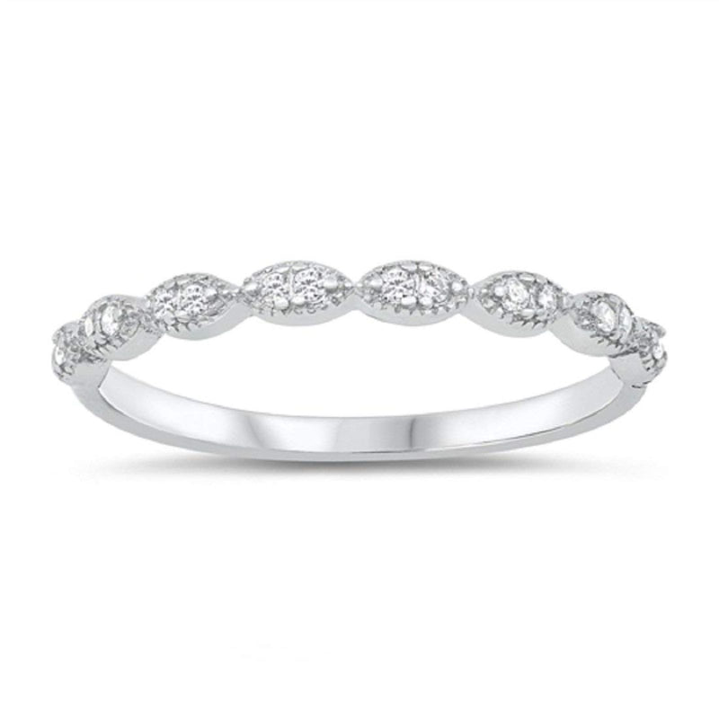 Art Deco Half Eternity Band Ring Round Simulated CZ 925 Sterling Silver