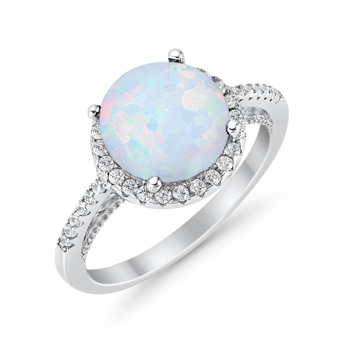 Halo Art Deco Wedding Engagement Bridal Ring Round Simulated Cubic Zirconia 925 Sterling Silver