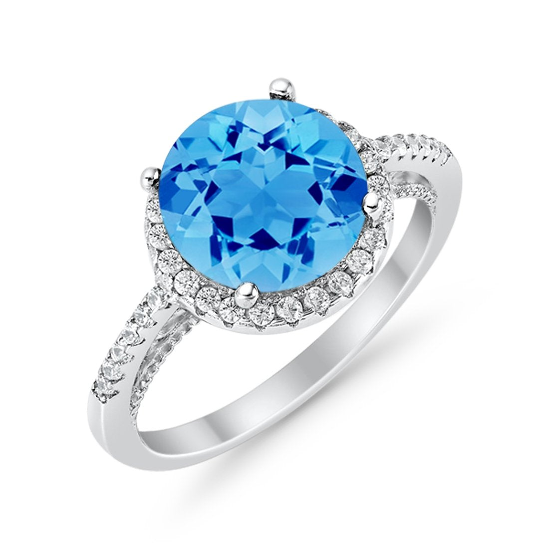 Halo Art Deco Wedding Engagement Bridal Ring Round Simulated Cubic Zirconia 925 Sterling Silver