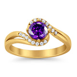 Swirl Wedding Engagement Ring Round Simulated Cubic Zirconia 925 Sterling Silver