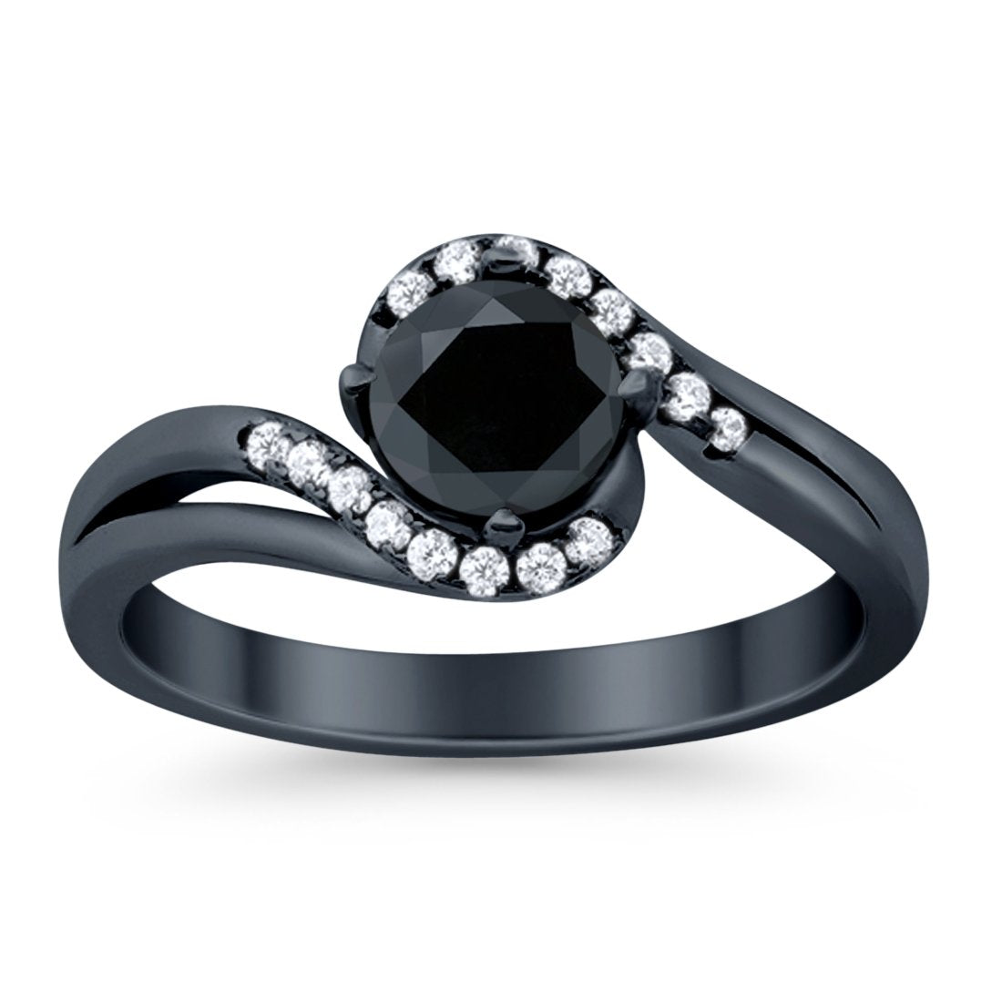 Swirl Wedding Engagement Ring Round Simulated Cubic Zirconia 925 Sterling Silver