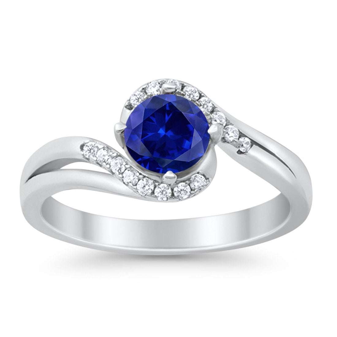 Swirl Wedding Engagement Ring Round Simulated Cubic Zirconia 925 Sterling Silver