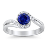 Swirl Wedding Engagement Ring Round Simulated Cubic Zirconia 925 Sterling Silver