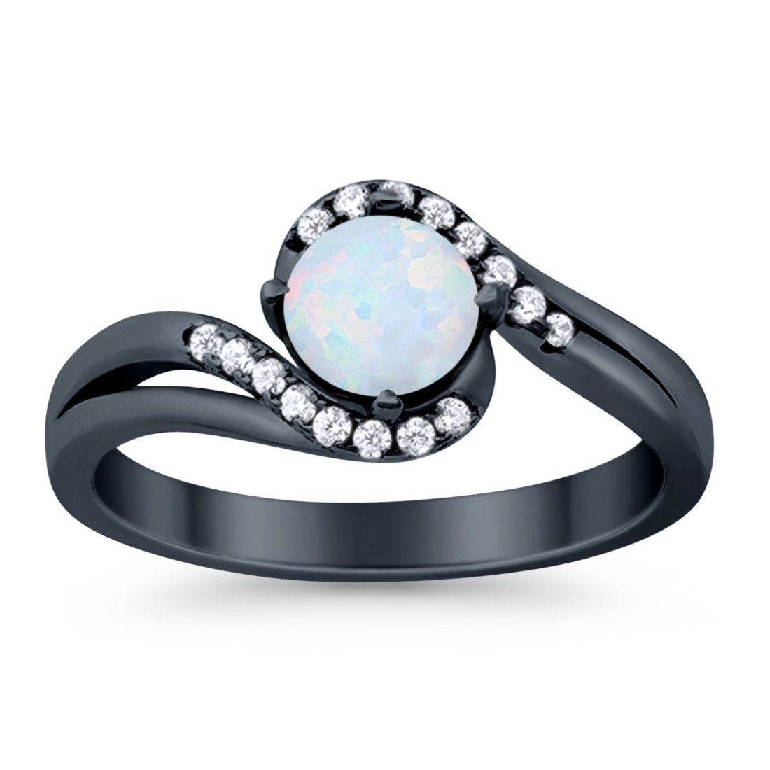 Swirl Wedding Engagement Ring Round Simulated Cubic Zirconia 925 Sterling Silver