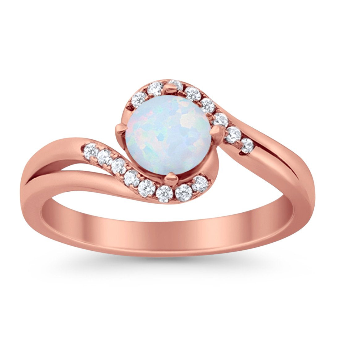 Swirl Wedding Engagement Ring Round Simulated Cubic Zirconia 925 Sterling Silver