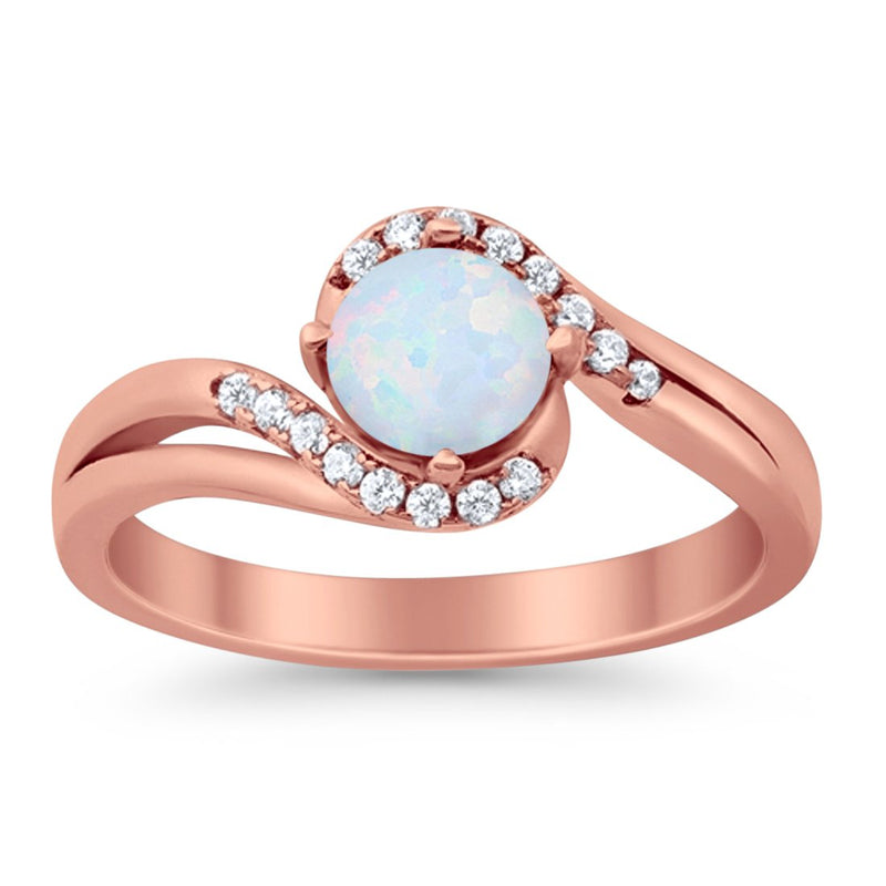 Swirl Wedding Engagement Ring Round Simulated Cubic Zirconia 925 Sterling Silver