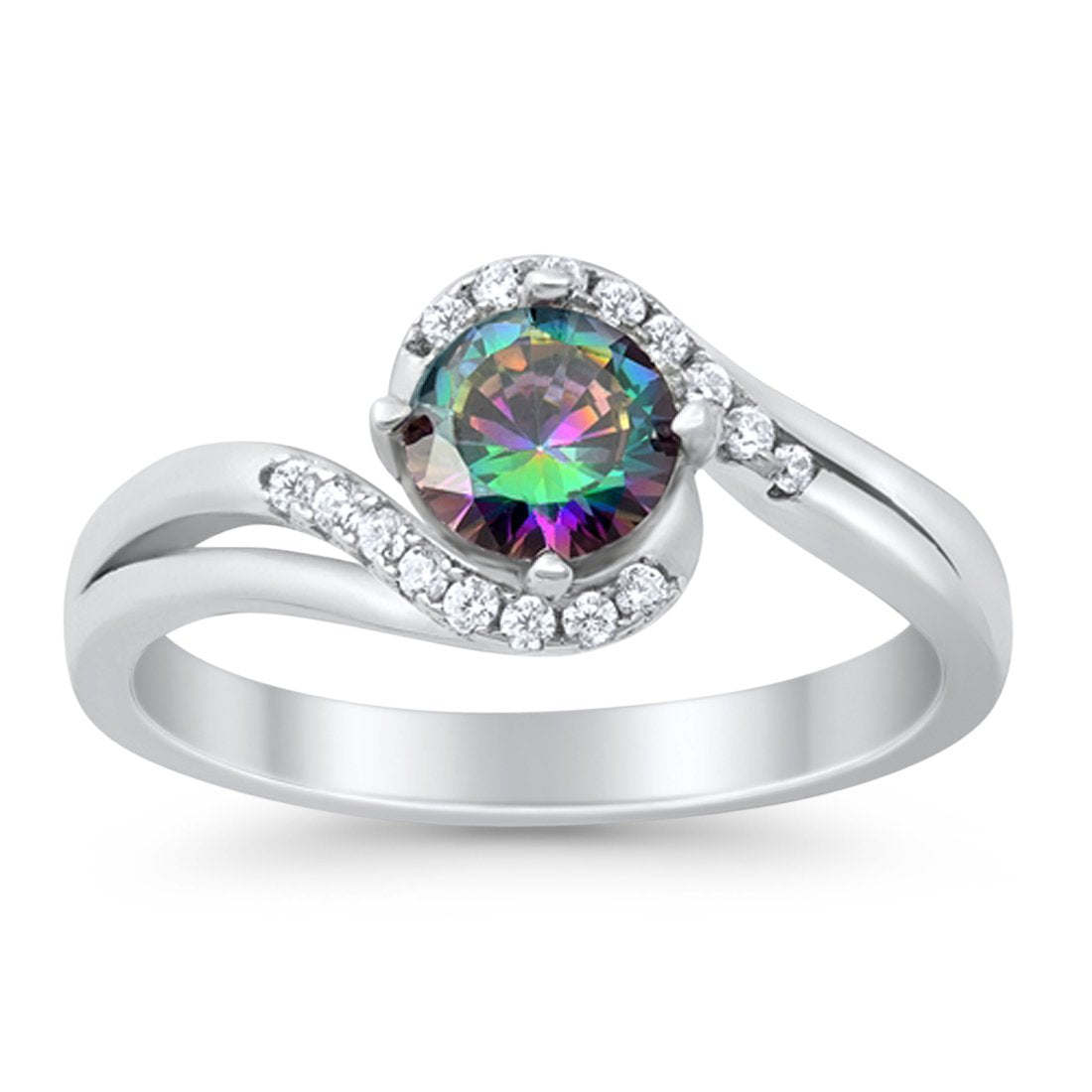 Swirl Wedding Engagement Ring Round Simulated Cubic Zirconia 925 Sterling Silver