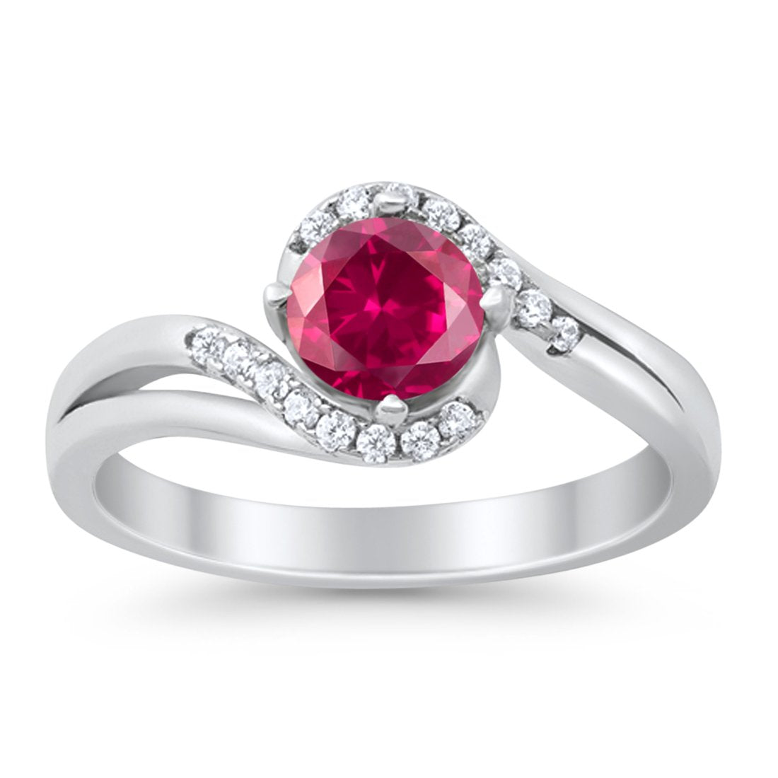Swirl Wedding Engagement Ring Round Simulated Cubic Zirconia 925 Sterling Silver