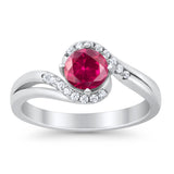Swirl Wedding Engagement Ring Round Simulated Cubic Zirconia 925 Sterling Silver