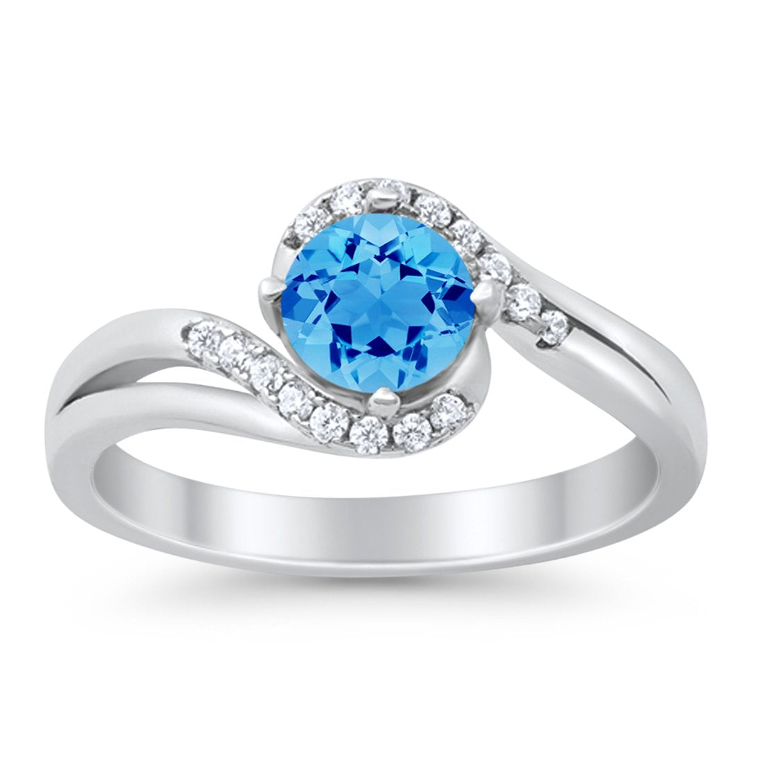 Swirl Wedding Engagement Ring Round Simulated Cubic Zirconia 925 Sterling Silver