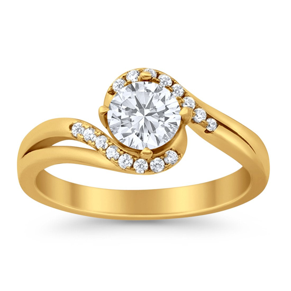 Swirl Wedding Engagement Ring Round Simulated Cubic Zirconia 925 Sterling Silver