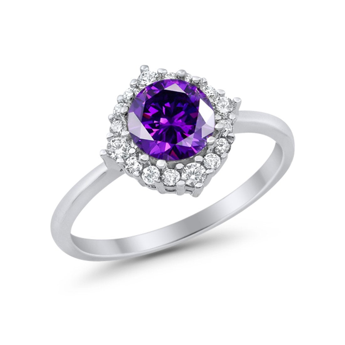 Halo Wedding Engagement Bridal Ring Round Simulated Cubic Zirconia 925 Sterling Silver